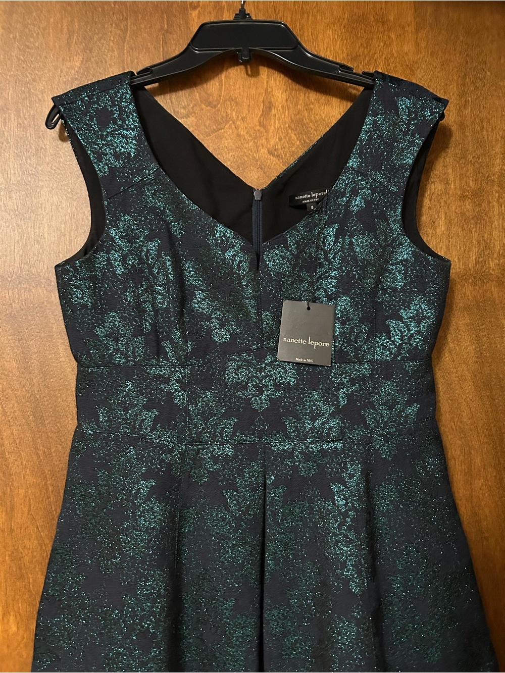 Nanette Lepore Brocade Dress Metallic Blue Teal Sparkle Floral Dress, Size 8 - Picture 15 of 16